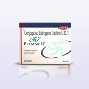 Eine Packung mit Premarin 0,625mg Tabletten